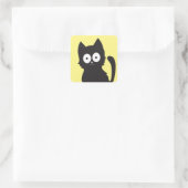 Happy Black Cat Silhouette op Geel Vierkante Sticker (Tas)