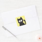 Happy Black Cat Silhouette op Geel Vierkante Sticker (Envelop)