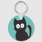 Happy Black Kitten Silhouette Sleutelhanger (Voorkant)