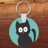 Happy Black Kitten Silhouette Sleutelhanger (Voorkant)