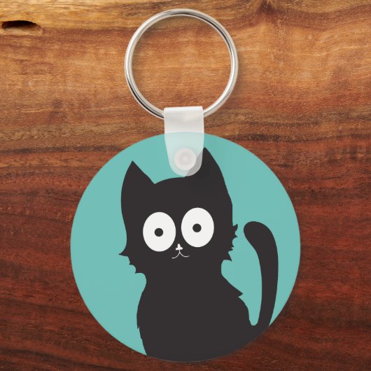 Happy Black Kitten Silhouette Sleutelhanger (Voorkant)
