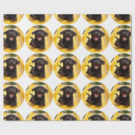 Happy Black Lab Puppy on Slide Fun Gift Wrap Cadeaupapier (Vlak)