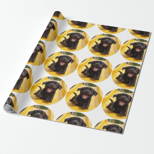 Happy Black Lab Puppy on Slide Fun Gift Wrap Cadeaupapier (Uitgerold)