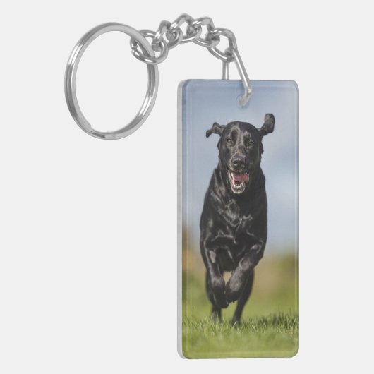 Happy Black Labrador Retriever actief Sleutelhanger (Voorkant Links)
