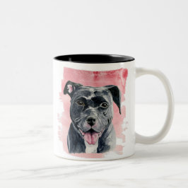 Happy Black Pitbull Dog Waterverf schilderen Tweekleurige Koffiemok