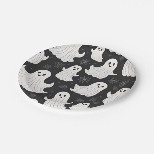 Happy Black & White Halloween Ghost Papieren Bordje (Gekanteld)