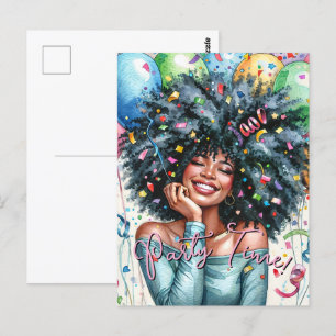 Happy Black Woman Party Time Briefkaart