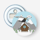 Happy Blackbird Singing in Winter Landscape Button Flesopener (Voorkant)