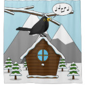 Happy Blackbird Singing in Winter Landscape Douchegordijn (Voorkant)