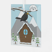 Happy Blackbird Singing in Winter Landscape Glas Ornament (Voorkant links)