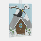 Happy Blackbird Singing in Winter Landscape Glas Ornament (Voorkant Rechts)