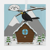 Happy Blackbird Singing in Winter Landscape Glas Ornament (Achterkant)