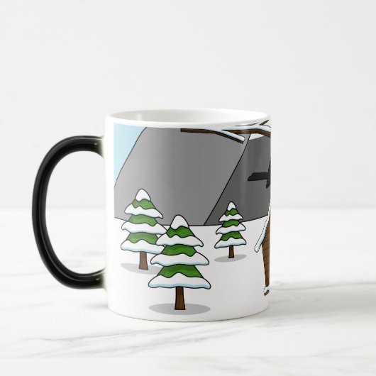 Happy Blackbird Singing in Winter Landscape Magische Mok (Links)