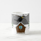 Happy Blackbird Singing in Winter Landscape Magische Mok (Center)