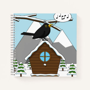 Happy Blackbird Singing in Winter Landscape Notitieboek