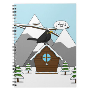 Happy Blackbird Singing in Winter Landscape Notitieboek