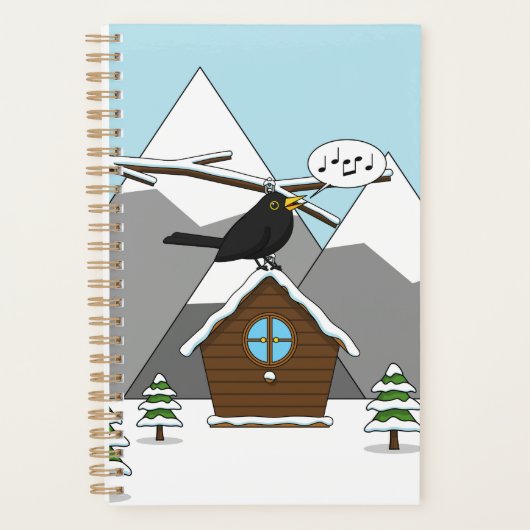 Happy Blackbird Singing in Winter Landscape Planner (Voorkant)
