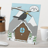 Happy Blackbird Singing in Winter Landscape Reclamebord Met Voetstuk (Insitu)