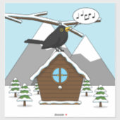 Happy Blackbird Singing in Winter Landscape Sticker (Vel)