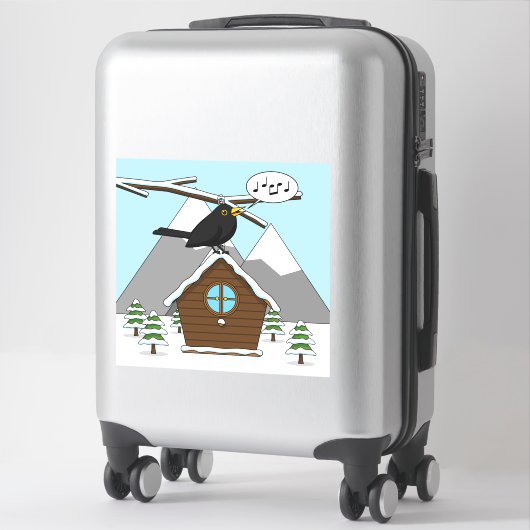 Happy Blackbird Singing in Winter Landscape Sticker (Koffer)