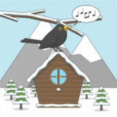 Happy Blackbird Singing in Winter Landscape Sticker (Voorkant)
