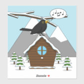 Happy Blackbird Singing in Winter Landscape Sticker (Vel)