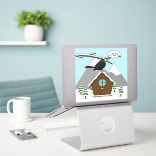 Happy Blackbird Singing in Winter Landscape Sticker