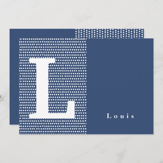 HAPPY | Blauwe gestippelde geboortekaart Aankondiging (Voorkant / Achterkant)