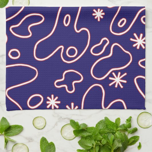 Happy Blobs - Navy Blue, Red & White Theedoek (Gevouwen)