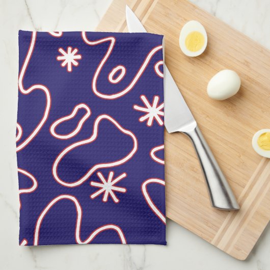 Happy Blobs - Navy Blue, Red & White Theedoek (Quarter Fold)