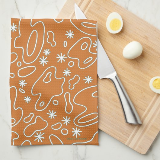 Happy Blobs! -Oranje wit Blauwgroen Theedoek (Quarter Fold)