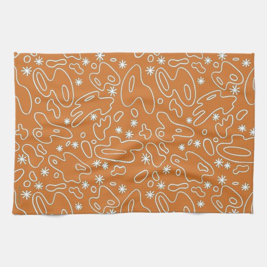 Happy Blobs! -Oranje wit Blauwgroen Theedoek (Horizontaal)