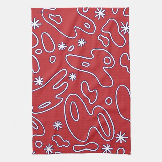 Happy Blobs - Rood, Wit en Blauw Squiggles Theedoek (Verticaal)