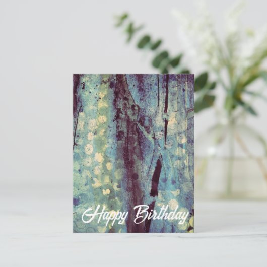 Happy Blue Abstract Mixed Media Happy Birthday Briefkaart (Staand voorkant)