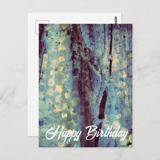 Happy Blue Abstract Mixed Media Happy Birthday Briefkaart (Voorkant / Achterkant)