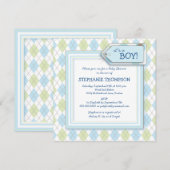 Happy Blue Argyle Boy Baby shower Uitnodiging (Voorkant / Achterkant)