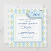 Happy Blue Argyle Boy Baby shower Uitnodiging (Voorkant)