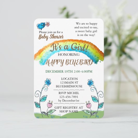 Happy Blue Bird Baby shower Kaart (Staand voorkant)