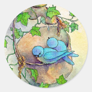 HAPPY BLUE BIRDS by SHARON SHARPE Ronde Sticker