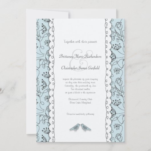 Happy Blue Birds Wedding Doodle Trendy Budget Kaart (Voorkant)
