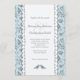 Happy Blue Birds Wedding Doodle Trendy Budget Kaart