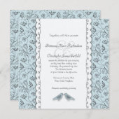 Happy Blue Birds Wedding Doodle Trendy Square Kaart (Voorkant / Achterkant)