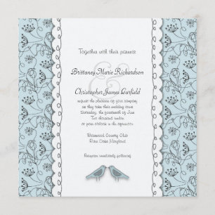 Happy Blue Birds Wedding Doodle Trendy Square Kaart