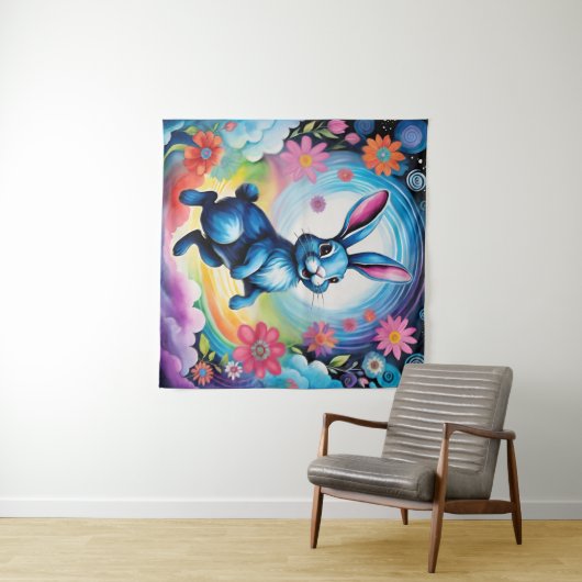 Happy Blue Bunny Dream Joy Wandkleed (In Situ (horizontaal))