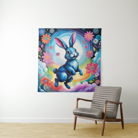 Happy Blue Bunny Dream Joy Wandkleed (In situ)