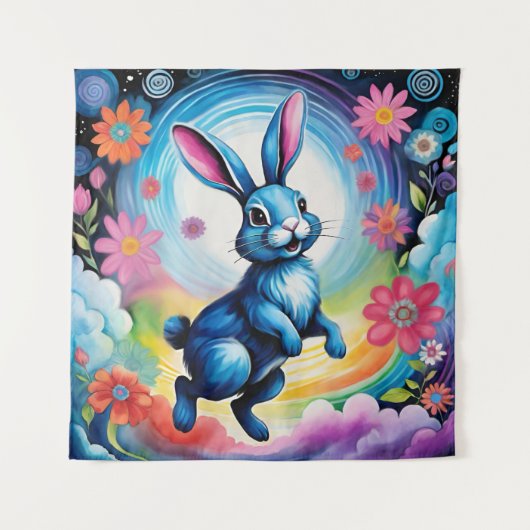 Happy Blue Bunny Dream Joy Wandkleed (Voorkant)