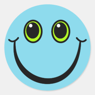 Happy Blue Emoji Face Ronde Sticker
