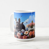 Happy Blue Franse Bulldog & Bloemen Koffiemok (Voorkant links)
