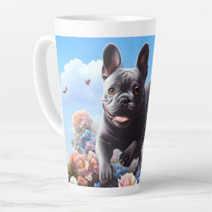 Happy Blue Franse Bulldog & Bloemen Latte Mok