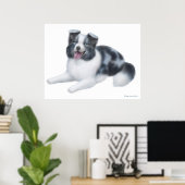 Happy Blue Merle Border Collie Dog Print (Thuiskantoor)